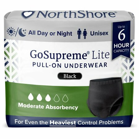 NORTHSHORE GoSupreme LITE Pull-On Underwear, Black, X-Large, 44"-56", 56PK 2146